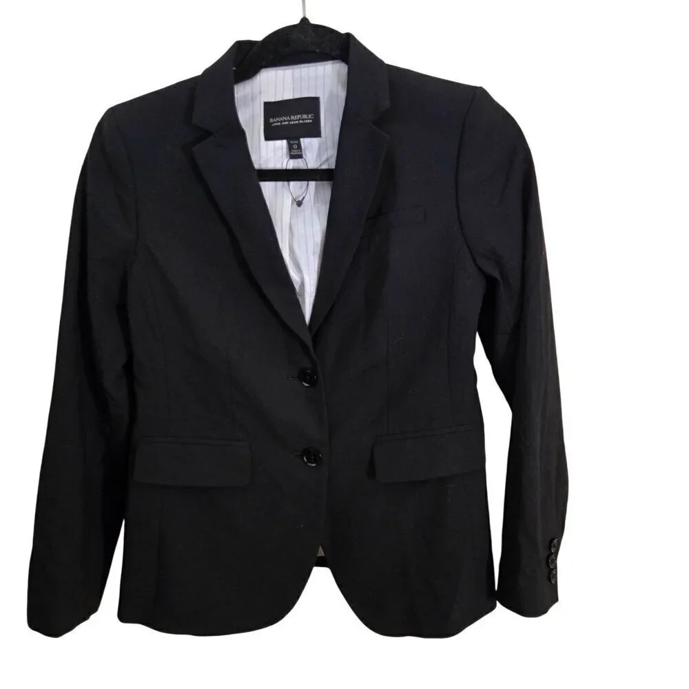Banana Republic NWOT Long And Lean Wool Blend Black Classic Blazer Size 0